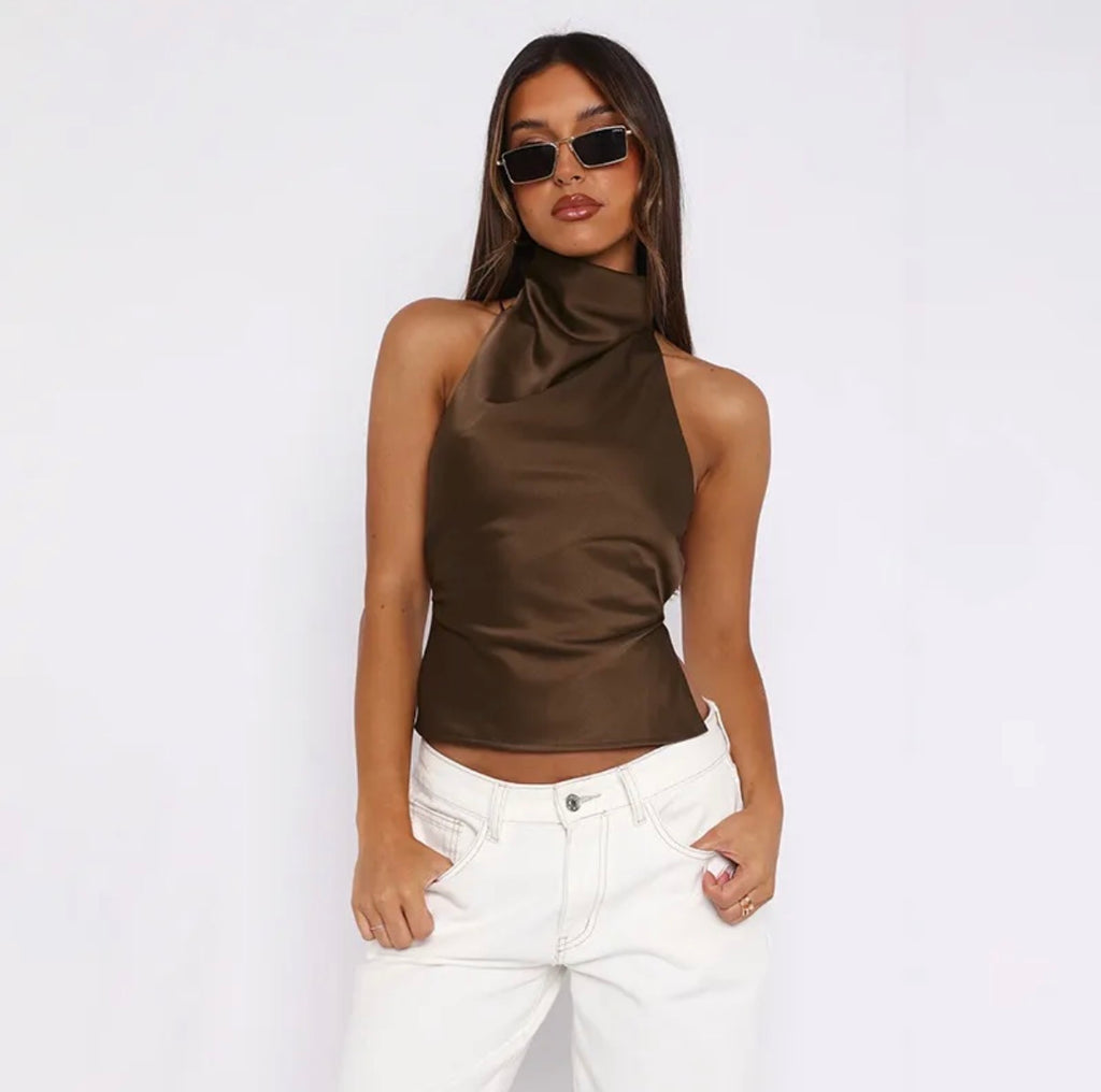 Brown Satin Top