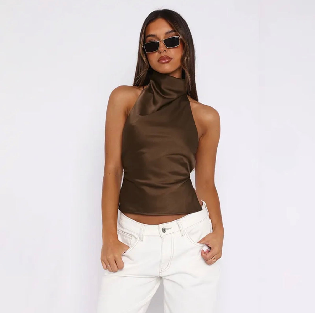 Brown Satin Top