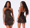 Brown Satin Mini Dress